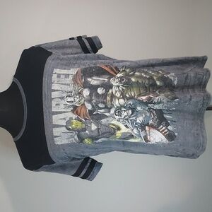 Marvel Ironman Thor Captain America Hulk Grey Black Stripe T-Shirt Size Large